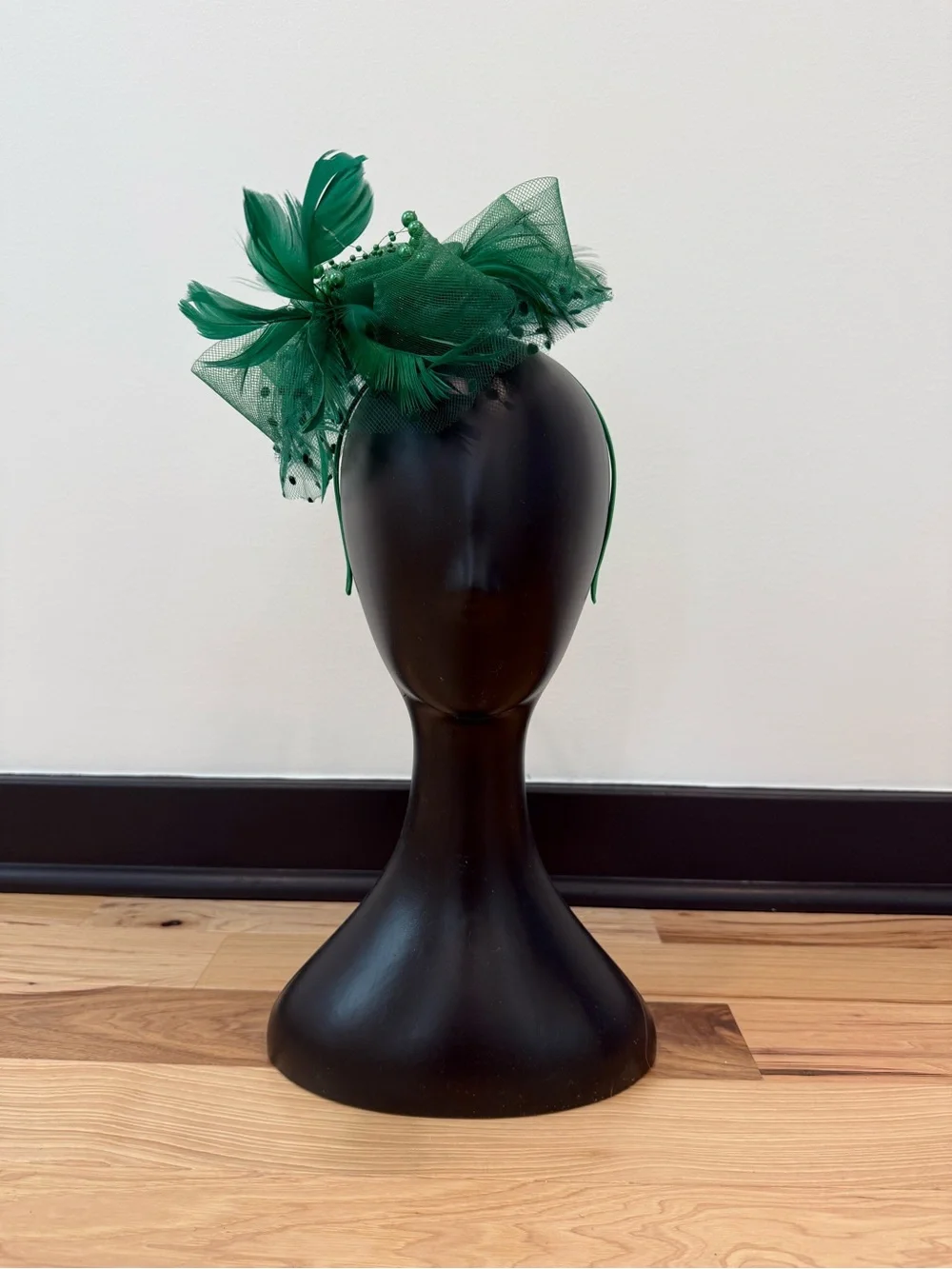 Emerald Green Feather & Mesh Fascinator Headband
